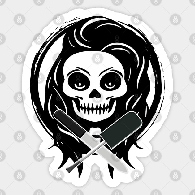 Female Nail Tech Skull and Manicurist Tools Black Logo Sticker by Nuletto